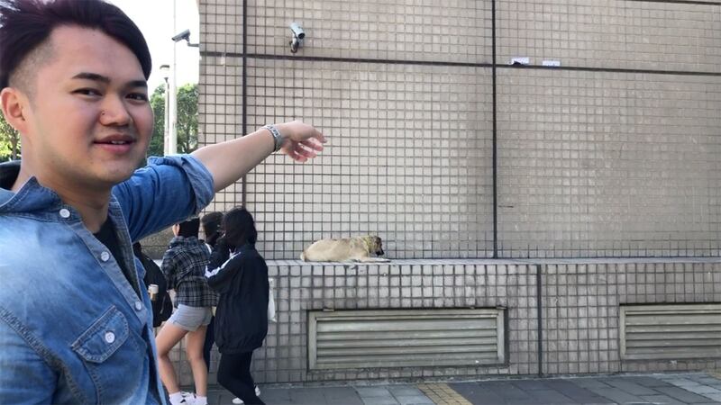 港生曾同学指发生港生遭陆生施暴的事发地点，连侬墙字报都已被清除。（记者夏小华摄）